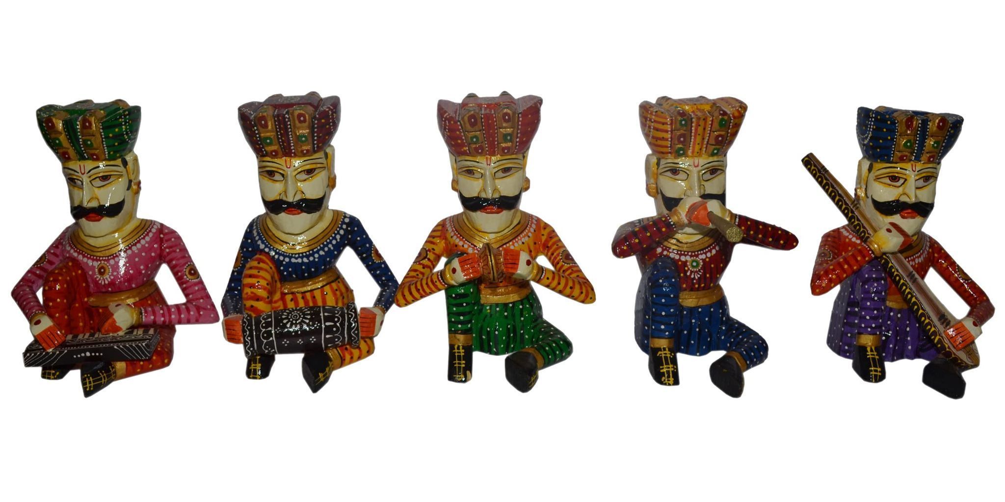 Kusum Art and Crafts Wooden hanipainted Musician Set of 5 (4 inch)