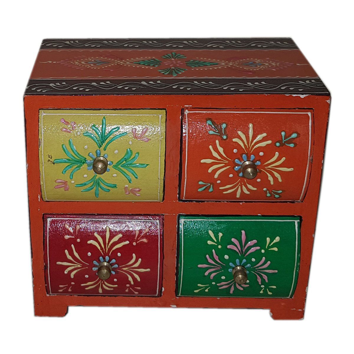 Kusum Art And Crafts wooden hanipainted Wooden jewellery Box With 4 Drawer (8x4x8)