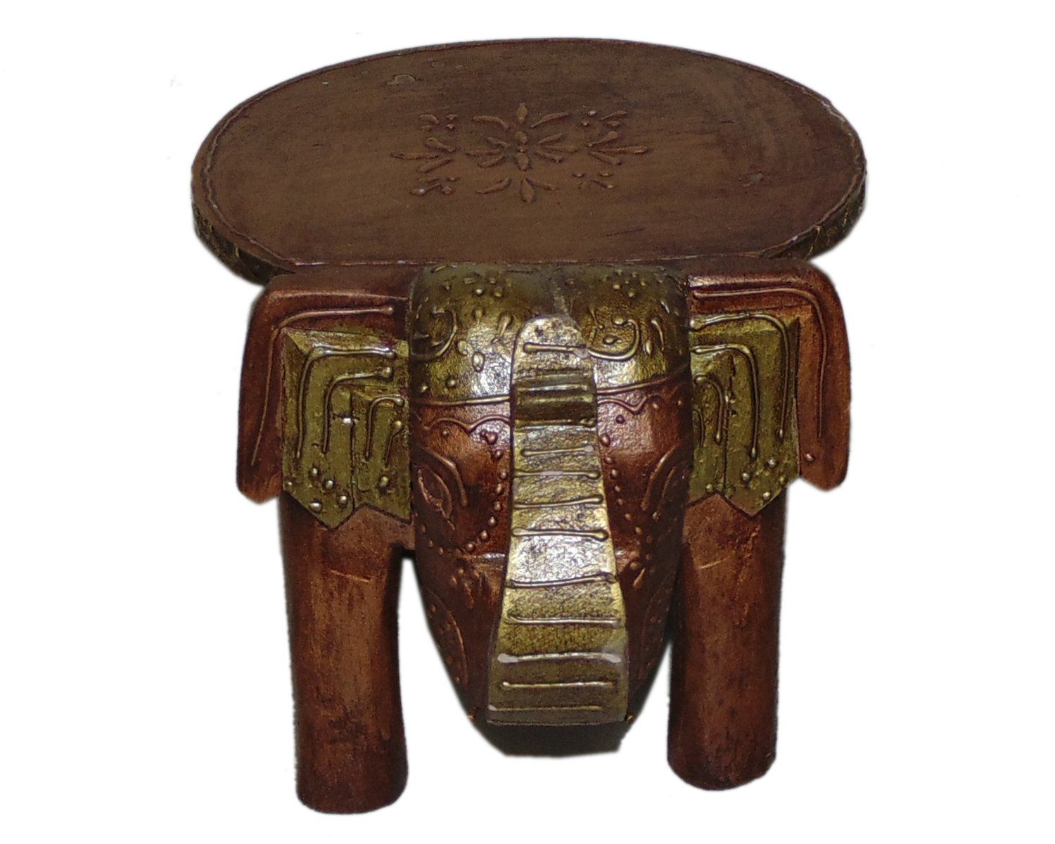 Kusum Art and Crafts Wooden Hand Painted Rajasthani Elephant Stool with Natural Finish (8x10x8, Multicolor-H)