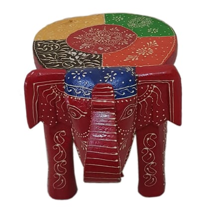 Kusum Art and Crafts Wooden Hand Painted Rajasthani Elephant Stool with Natural Finish (8x10x8, Multicolor-F)