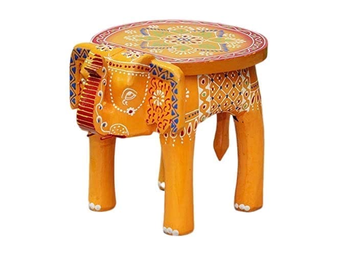 Kusum Art Wooden Hand Painted Rajasthani Elephant Stool Multicolor For Sitting And Home Decor and Living Room (8x10x8, Multicolor-B)