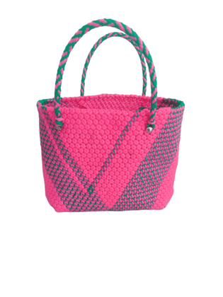 Small Handwoven Bag with Bright Pink and Green Accents