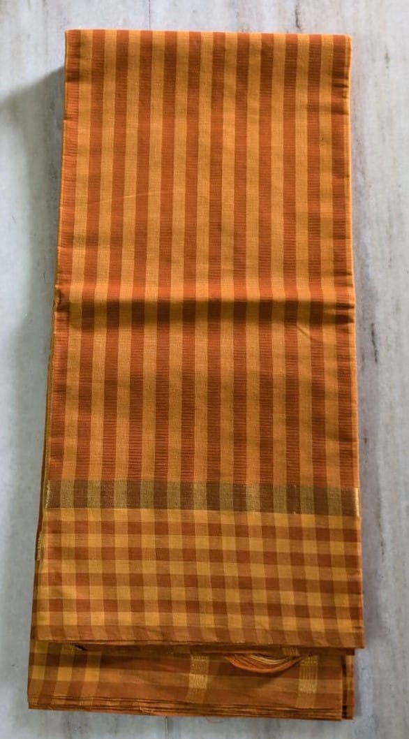  Mustard Yellow Pure Cotton Saree With Checks And Tassels