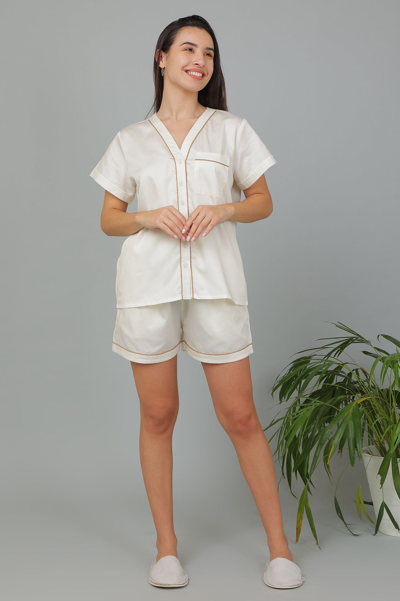 BREATHABLES Women Cotton Nightsuit Shirt and Shorts Co-ord Set Short Sleeve V Neck Comfort Loose Fit (Night Wear | Co-ord set | Lounge Wear Set)