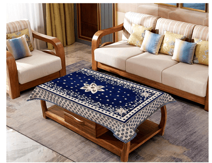 ELOHIM Attractive Floral Design Chenille 4 Seater(36x54 inches) Center Table Cover Floral(Blue Color)