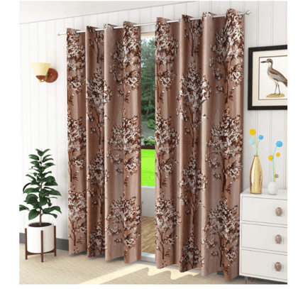 ELOHIM Eyelet Polyester Door Curtain (7 feet x 4 feet, Brown) -Pack of 2