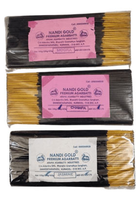 Nandi Gold Premium Natural Fragrance Agarbatti Sticks 3 In 1 | Pack of 3 |600grams | Fragrance -1 Mogra, 1 Champa, 1 Jasmine