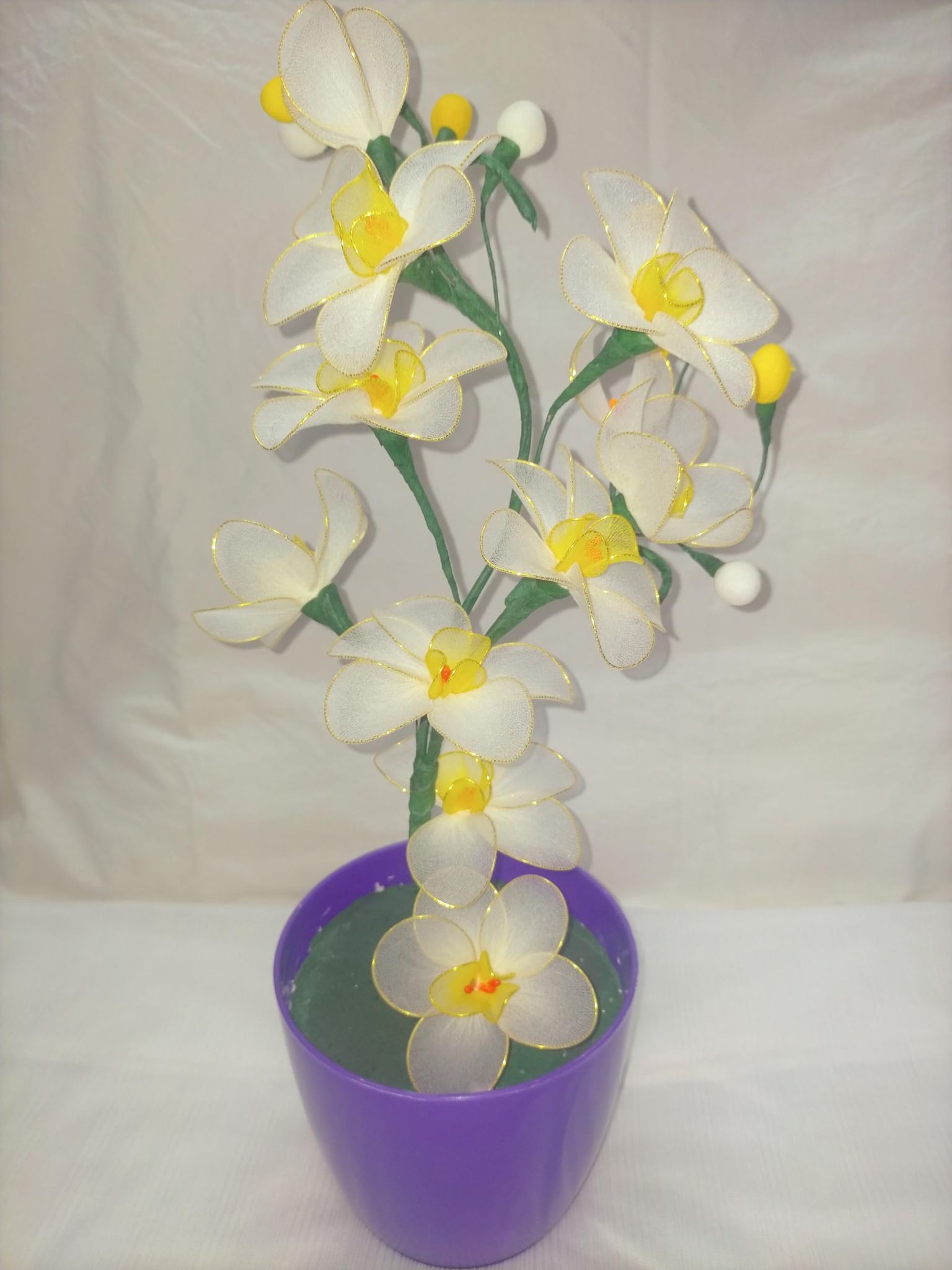 White Orchids Artificial Flower with Pot