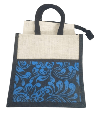  Blue Floral Jute Bag