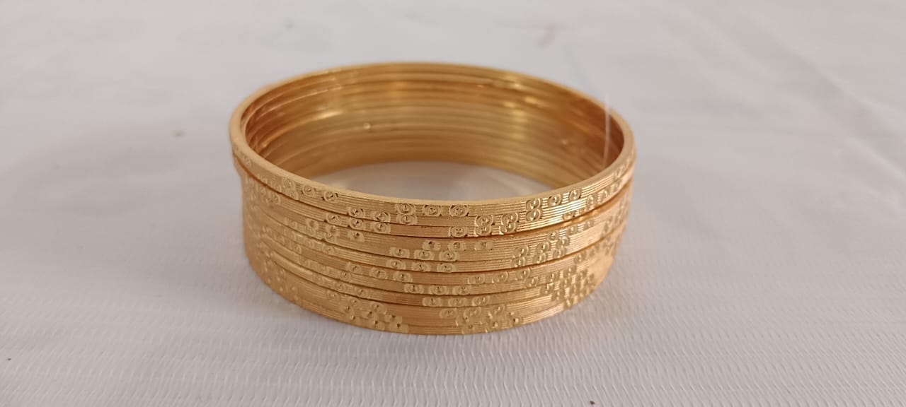 Gold Plated Engraved Bangle Set of 4