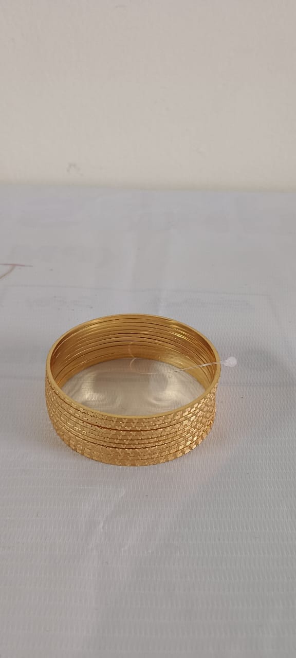 Gold Plated Textured Bangle Set of 12