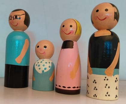  Vintage Wooden Family Figurines