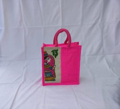 Pink Colour Lunch Jute Bag