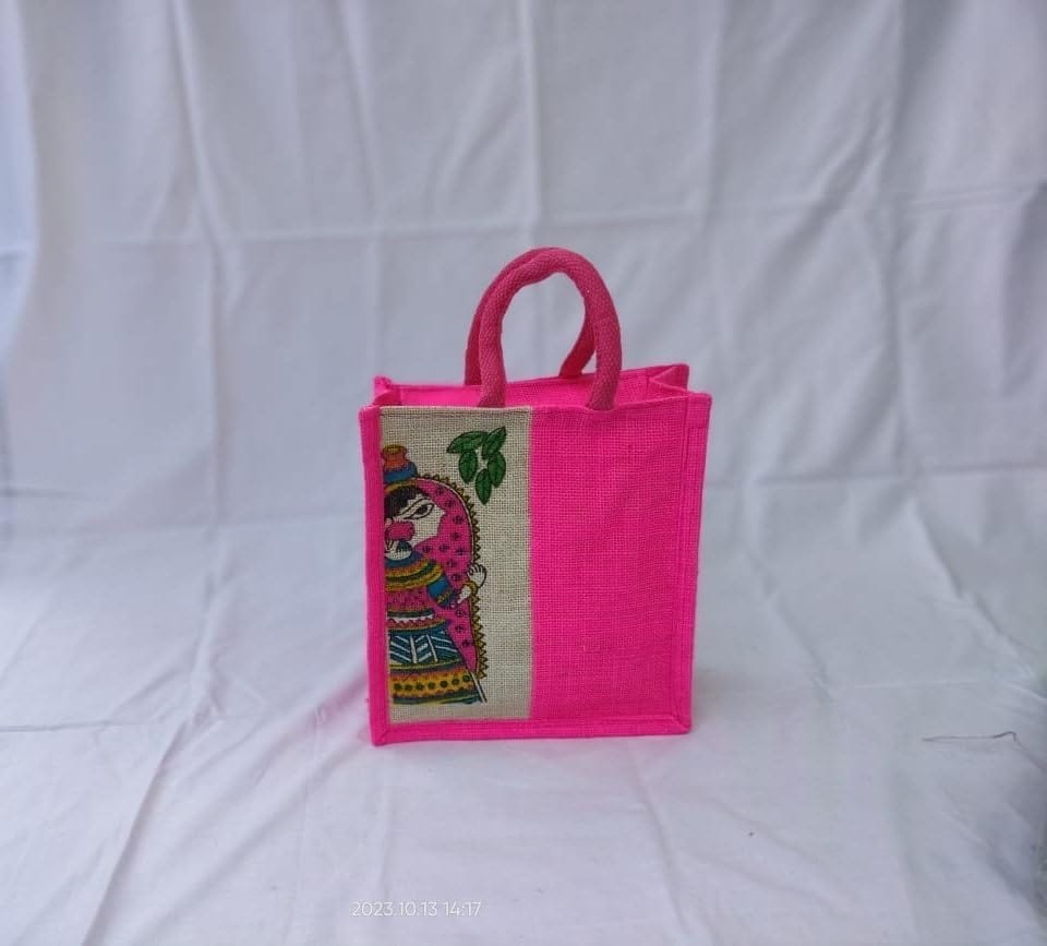 Pink Colour Lunch Jute Bag