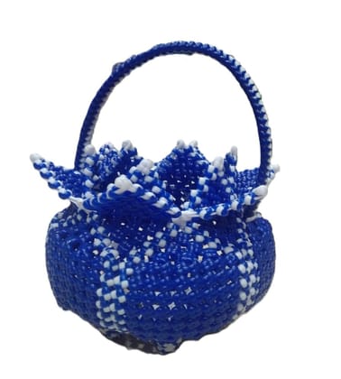 Blue and White Beaded Basket