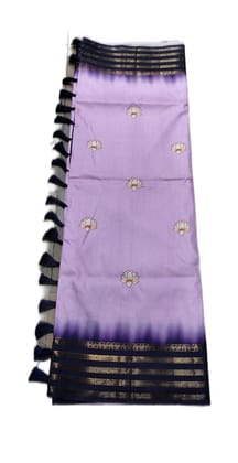 Purple Handloom Pure Mysore Silk Saree With Lotus Butta Design