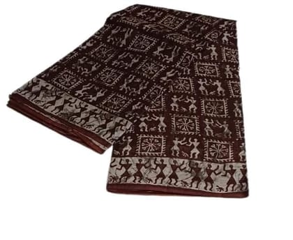 Sonchiraiya Brown Color Cotton Saree Pack of 1