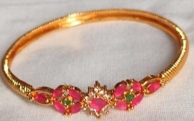 Gold Plated Pink & Green Stone Bangle Set