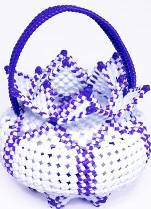 Purple and White Beaded Basket