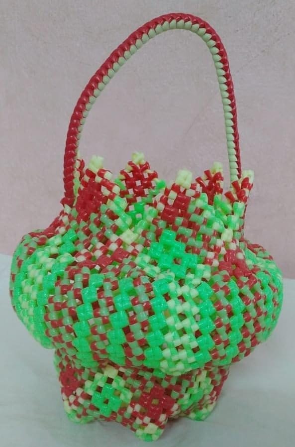 Handwoven Plastic Grocery Basket