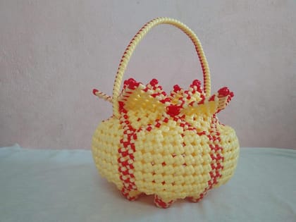 Red and Yellow Beaded Basket