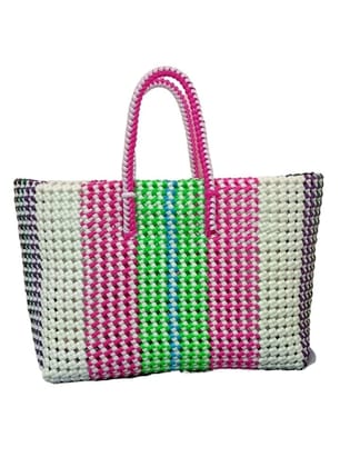 Handwoven Striped Plastic Tote Bag