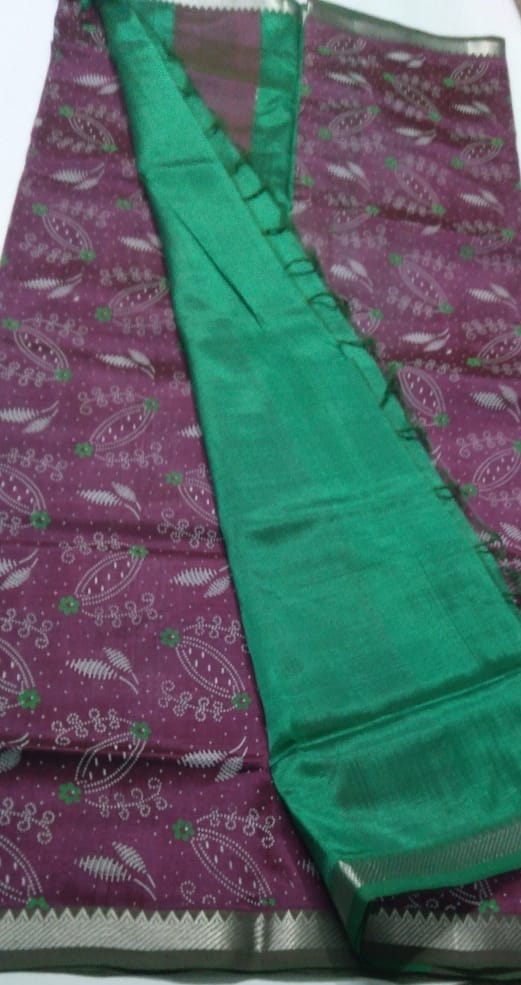 Mangalagiri Pattu Green and Maroon Floral Saree