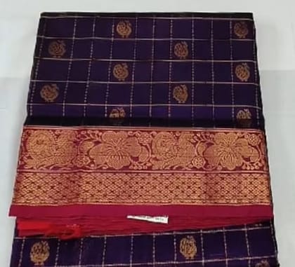 Mangalagiri Pattu  Blue and Red with Gold Zari Work Traditional Saree