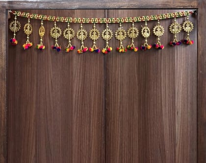 GardenBliss Handicraft Golden Kalash Toran Multicolour for Home Decor/Colourful Pom Pom Traditional Hanging Multicolor | (Size - 3 Ft Toran, 36" Inch.) (GT36)