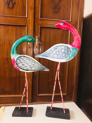 Wooden handpainted Saras set of 2 love birds pair…Wooden handpainted  Antique Decorative Saras Swan Crane Love Birds Showpiece Home Decor - Set of 2, Small-42cms large -50 cms