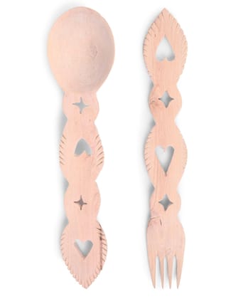  Hand carved wooden salad servers