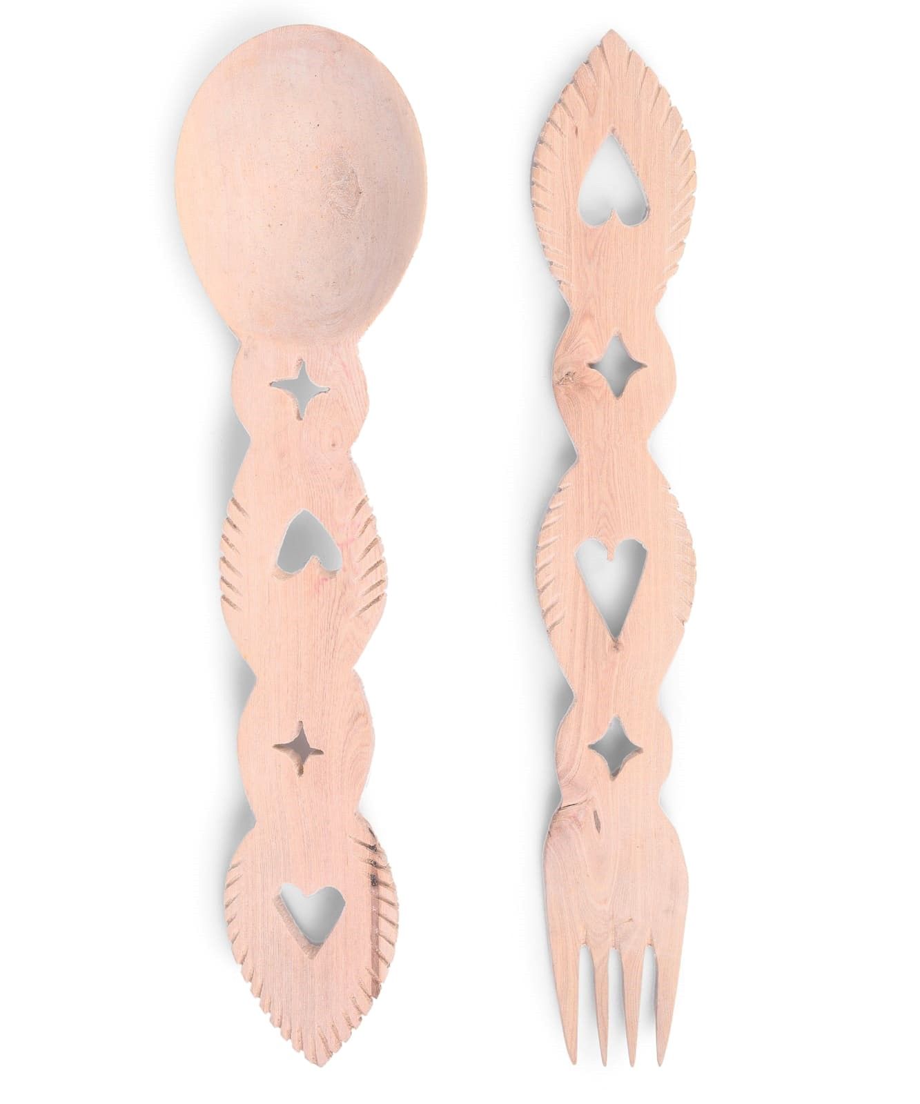  Hand carved wooden salad servers