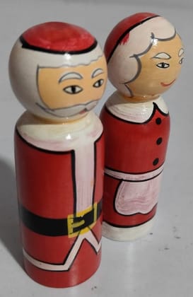  Hand-painted wooden Santa and Mrs. Claus figurines