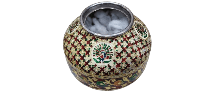  Hand painted metal water pot with intricate peacock design