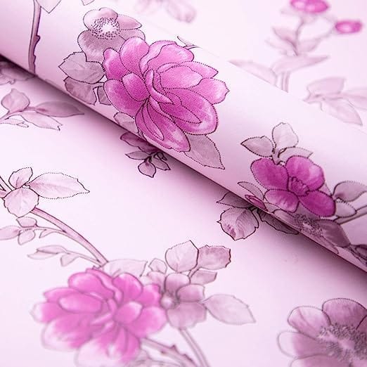 Solimo PVC Self-Adhesive WallPaper, Pink Flowers, 45 x 500 cm