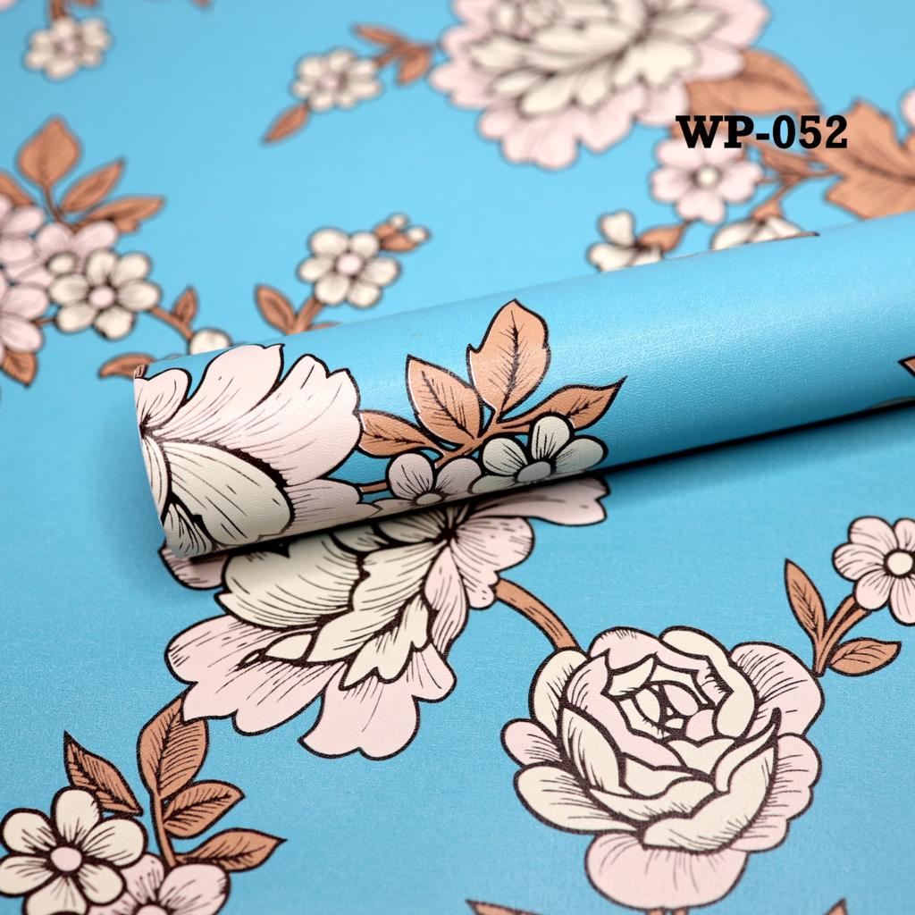 Wollzo White Rose with Blue Self Adhesive Wallpaper Sticker (45 x 500 cm Multicolor)