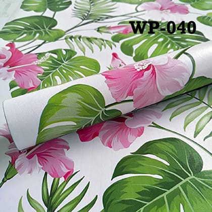 Wollzo Leaves and Flowers self Adhesive Wallpaper (45 x 500 cm, Multicolour)