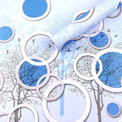 FOKRIM Wall Stickers Wallpaper(45x500Cm (24Sq Ft) Blue Circle Wallpaper 3D Circles and Trees Self Adhesive Wallpaper for Walls Living Room Home Interior Decoration Waterproof