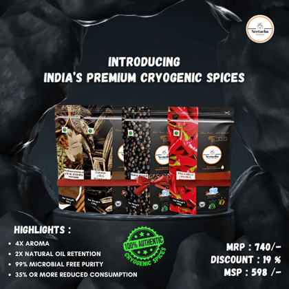 Neetacha Premium Cryogenic Black Pepper, Garam Masala, Coriander, Cumin Powder | 400g | Pack of 4 | Fresh & Natural | 35% Reduced Consumption | Aromatic Spices