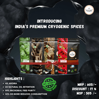 Neetacha Premium Cryogenic Garam Masala, Coriander, Cumin, Red Chilli Powder | 400g | Pack of 4 | Fresh, Natural & Aromatic | 35% Reduced Consumption | Perfect for Daily Cooking Needs