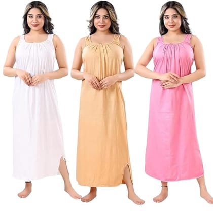 Satyam Nighties Women's Cotton Solid Maxi Nighty (Pack of 3) (SSNSH01-04_Multicolored_Free Size)