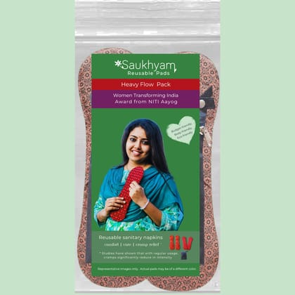 Saukhyam Heavy Flow Pack | Reusable Sanitary Napkins | 2 Night Bases + 2 Inserts | Includes Wet Bag | Ultra-Thin & Super Absorbent | Leak-Proof Menstrual Pads for Periods