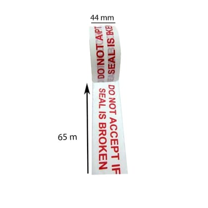 "Do Not Accept If Seal Is Broken" Printed Tape , 40 Micron , 44 mm, 65 meter , Pack of 12