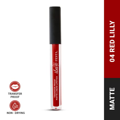 Iba Festa Transfer-Proof Matte Liquid Lipstick Shade - 04 Red Lilly, 5ml | Non-Sticky and Non-Drying | Highly Pigmented, Long Lasting | Halal Certified & Vegan Makeup