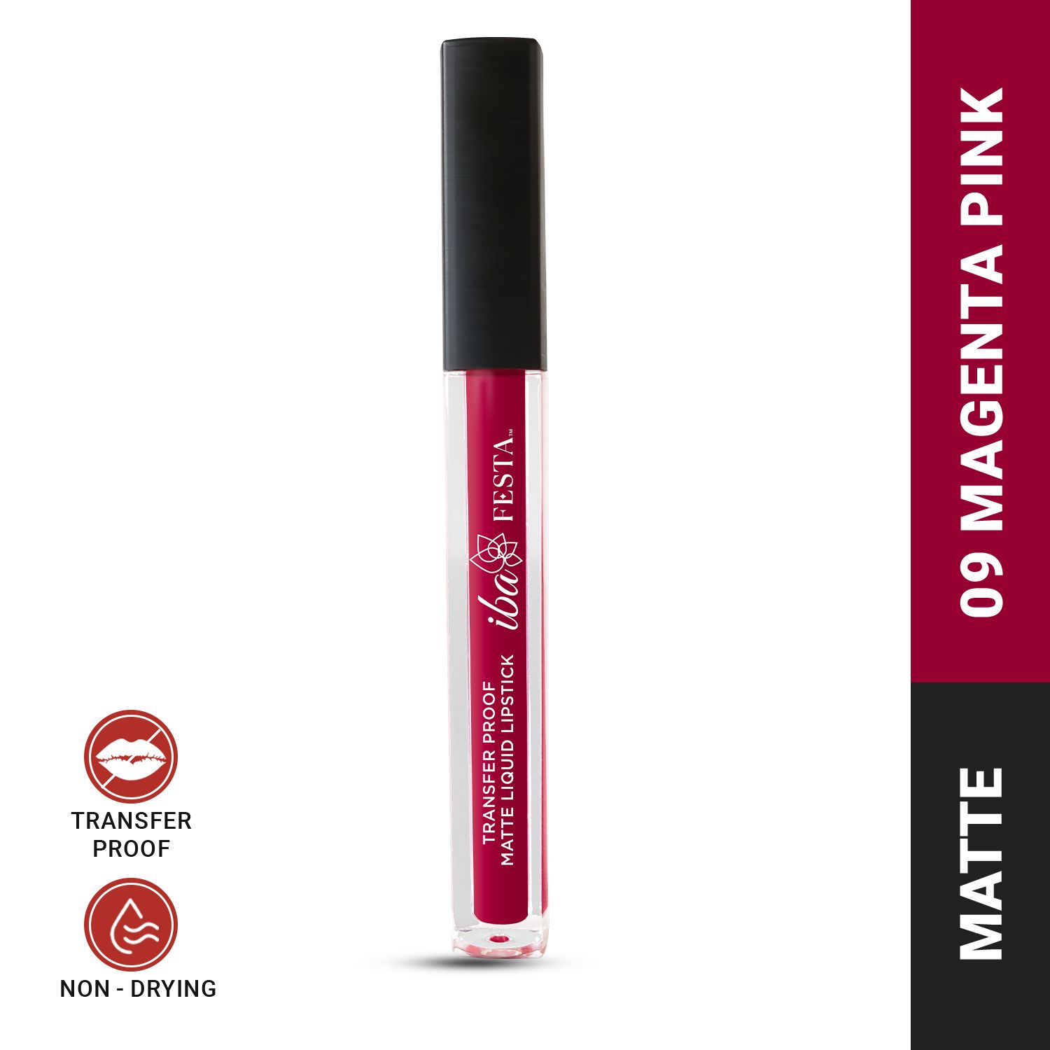 Iba Festa Transfer-Proof Matte Liquid Lipstick Shade - 09 Magenta Pink, 5ml | Non-Sticky and Non-Drying | Highly Pigmented, Long Lasting | Halal Certified & Vegan Makeup