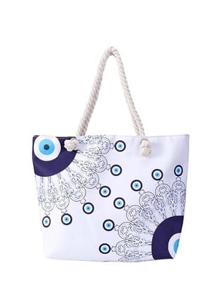 SS Eco-Life Evil Eye Tote Bag for Girls /  Women. Spacious Compartment with Zip Closure and Flat Bottom. Note: Same Evil Eye But Design Pattern May Vary.