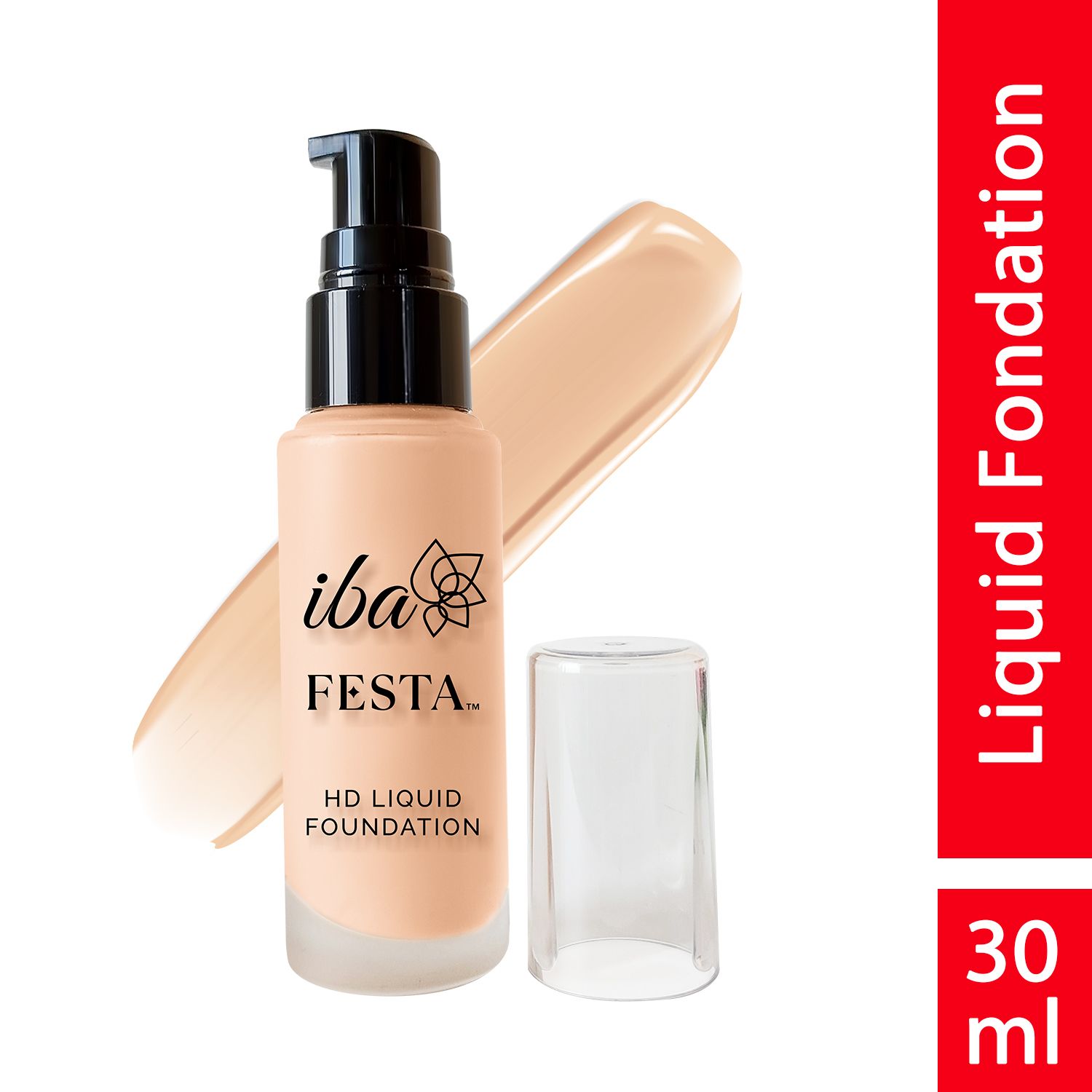 Iba Festa HD Liquid Foundation with Hyaluronic Acid - 03 Natural, 30ml | Long Lasting with Full Coverage| Lightweight l Oil Free Dewy Finish | SPF 15 | 100% Natural | Halal Certified & Vegan Makeup