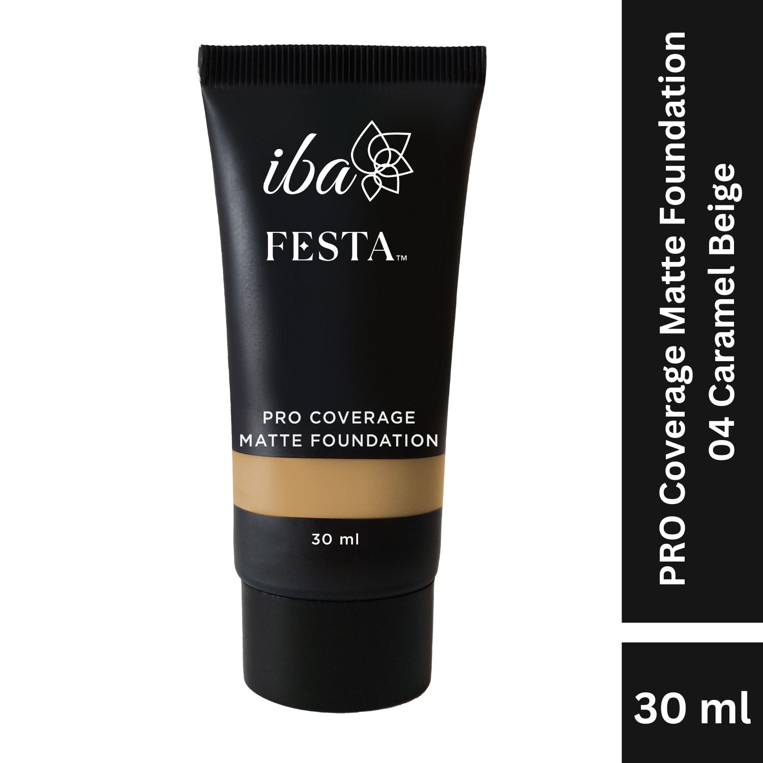 Iba Festa PRO Coverage Matte Foundation - 04 Caramel Beige, 30ml | Long Lasting | Lightweight l Oil Free & Matte Finish | 100% Natural Vegan & Cruelty-Free