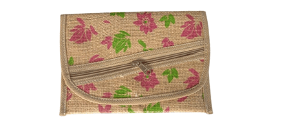 Handmade Jute Handy Purse with Pink Floral Design For Women | Girls