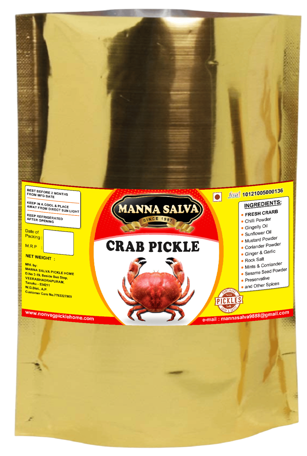 Manna Salva Pickles- Crab Pickle - Non-Veg Pickle